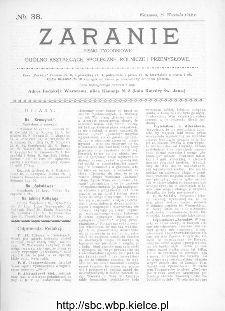 Zaranie : pismo tygodniowe ogólno-kształcące, społeczne, rolnicze i przemysłowe 1912, nr 38