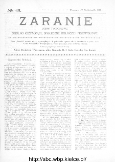 Zaranie : pismo tygodniowe ogólno-kształcące, społeczne, rolnicze i przemysłowe 1912, nr 43