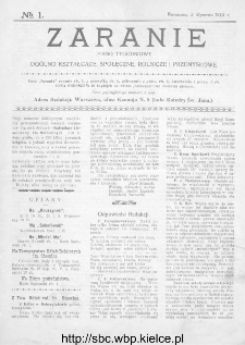 Zaranie : pismo tygodniowe ogólno-kształcące, społeczne, rolnicze i przemysłowe 1913, nr 1