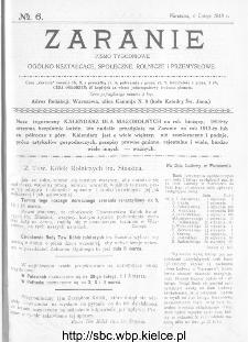 Zaranie : pismo tygodniowe ogólno-kształcące, społeczne, rolnicze i przemysłowe 1913, nr 6