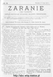 Zaranie : pismo tygodniowe ogólno-kształcące, społeczne, rolnicze i przemysłowe 1913, nr 8