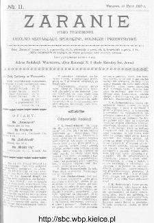 Zaranie : pismo tygodniowe ogólno-kształcące, społeczne, rolnicze i przemysłowe 1913, nr 11