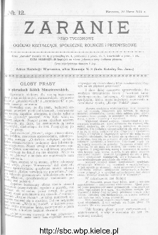 Zaranie : pismo tygodniowe ogólno-kształcące, społeczne, rolnicze i przemysłowe 1913, nr 12