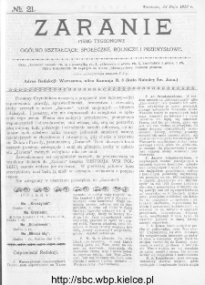 Zaranie : pismo tygodniowe ogólno-kształcące, społeczne, rolnicze i przemysłowe 1913, nr 21