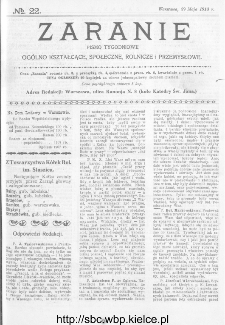 Zaranie : pismo tygodniowe ogólno-kształcące, społeczne, rolnicze i przemysłowe 1913, nr 22