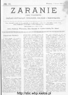 Zaranie : pismo tygodniowe ogólno-kształcące, społeczne, rolnicze i przemysłowe 1913, nr 23
