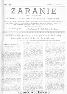Zaranie : pismo tygodniowe ogólno-kształcące, społeczne, rolnicze i przemysłowe 1913, nr 28