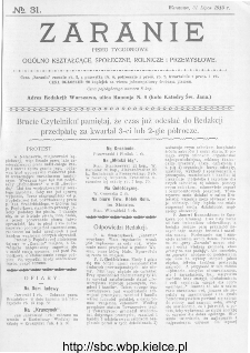 Zaranie : pismo tygodniowe ogólno-kształcące, społeczne, rolnicze i przemysłowe 1913, nr 31