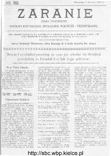 Zaranie : pismo tygodniowe ogólno-kształcące, społeczne, rolnicze i przemysłowe 1913, nr 32