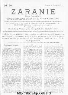 Zaranie : pismo tygodniowe ogólno-kształcące, społeczne, rolnicze i przemysłowe 1913, nr 36
