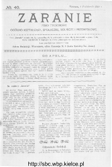 Zaranie : pismo tygodniowe ogólno-kształcące, społeczne, rolnicze i przemysłowe 1913, nr 40
