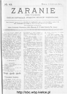 Zaranie : pismo tygodniowe ogólno-kształcące, społeczne, rolnicze i przemysłowe 1913, nr 43