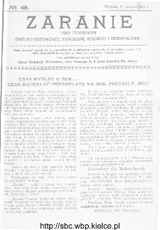 Zaranie : pismo tygodniowe ogólno-kształcące, społeczne, rolnicze i przemysłowe 1913, nr 48