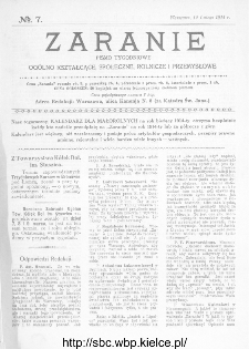 Zaranie : pismo tygodniowe ogólno-kształcące, społeczne, rolnicze i przemysłowe 1914, nr 7