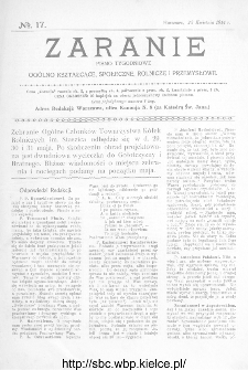 Zaranie : pismo tygodniowe ogólno-kształcące, społeczne, rolnicze i przemysłowe 1914, nr 17