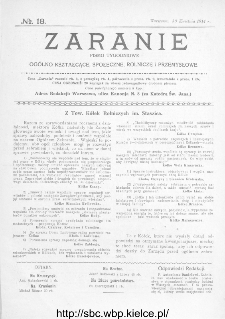 Zaranie : pismo tygodniowe ogólno-kształcące, społeczne, rolnicze i przemysłowe 1914, nr 18