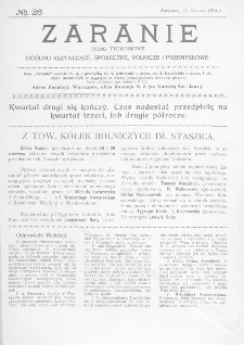 Zaranie : pismo tygodniowe ogólno-kształcące, społeczne, rolnicze i przemysłowe 1914, nr 26