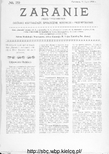 Zaranie : pismo tygodniowe ogólno-kształcące, społeczne, rolnicze i przemysłowe 1914, nr 29