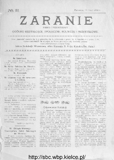 Zaranie : pismo tygodniowe ogólno-kształcące, społeczne, rolnicze i przemysłowe 1914, nr 31