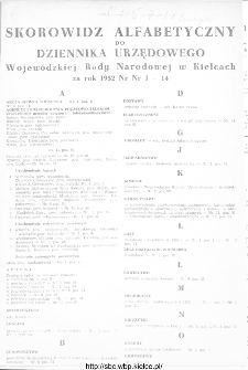 Dziennik Urzędowy Wojewódzkiej Rady Narodowej w Kielcach 1952, nr 1