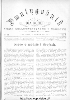 Dwutygodnik dla Kobiet : pismo beletrystyczne i naukowe, R.3, 1883, nr 16