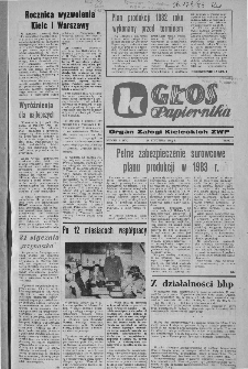 Głos Papiernika : organ Samorządu Robotniczego Kieleckich Zakładów Wyrobów Papierowych, 1982, nr 1 (178)