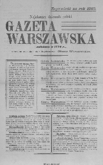 Gazeta Warszawska. Gazeta Warszawska założona w 1774 (Głos Warszawski) 1910. Zapowiedź na rok 1910.