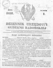 Dziennik Urzędowy Gubernii Radomskiej 1852, nr 1-52