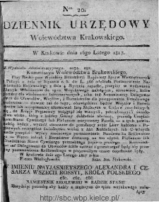 Dziennik Rządowy Wojew&oacute;dztwa Krakowskiego 1816, nr 20