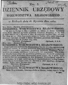 Dziennik Rządowy Wojew&oacute;dztwa Krakowskiego 1820, nr 3