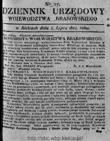 Dziennik Rządowy Wojew&oacute;dztwa Krakowskiego 1824, nr 27
