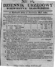 Dziennik Rządowy Wojew&oacute;dztwa Krakowskiego 1825, nr 16