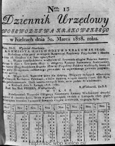 Dziennik Urzędowy Wojew&oacute;dztwa Krakowskiego 1828, nr 13
