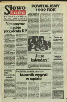 Słowo Ludu : dziennik Polskiej Zjednoczonej Partii Robotniczej, 1992 R.XLIII, nr 1 (wydanie radomskie)