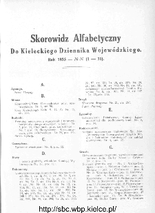 Skorowidz alfabetyczny do Kieleckiego Dziennika Wojewódzkiego, rok 1935, nr 1-31