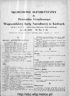 Skorowidz alfabetyczny do Kieleckiego Dziennika Wojewódzkiego, rok 1950, nr 1-14