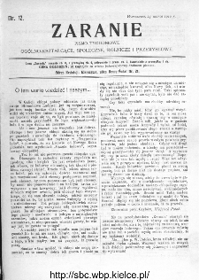 Zaranie : pismo tygodniowe og&oacute;lno-kształcące, społeczne, rolnicze i przemysłowe 1910, nr 12