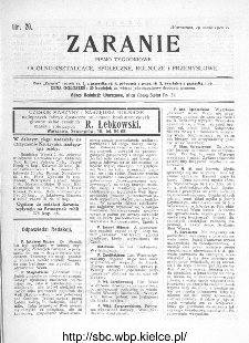 Zaranie : pismo tygodniowe og&oacute;lno-kształcące, społeczne, rolnicze i przemysłowe 1910, nr 20