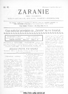 Zaranie : pismo tygodniowe og&oacute;lno-kształcące, społeczne, rolnicze i przemysłowe 1910, nr 40