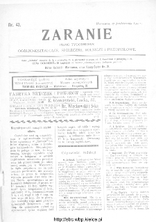Zaranie : pismo tygodniowe og&oacute;lno-kształcące, społeczne, rolnicze i przemysłowe 1910, nr 43