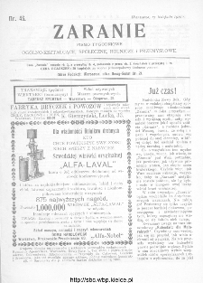 Zaranie : pismo tygodniowe og&oacute;lno-kształcące, społeczne, rolnicze i przemysłowe 1910, nr 46