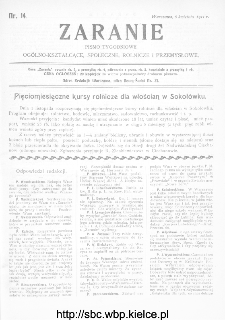 Zaranie : pismo tygodniowe og&oacute;lno-kształcące, społeczne, rolnicze i przemysłowe 1911, nr 14