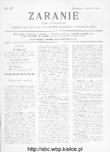 Zaranie : pismo tygodniowe og&oacute;lno-kształcące, społeczne, rolnicze i przemysłowe 1911, nr 17