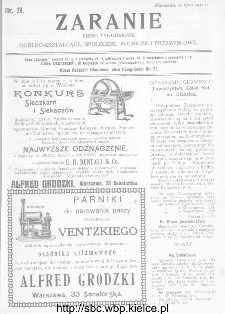 Zaranie : pismo tygodniowe og&oacute;lno-kształcące, społeczne, rolnicze i przemysłowe 1911, nr 29