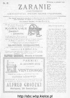 Zaranie : pismo tygodniowe og&oacute;lno-kształcące, społeczne, rolnicze i przemysłowe 1911, nr 37