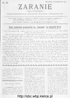 Zaranie : pismo tygodniowe og&oacute;lno-kształcące, społeczne, rolnicze i przemysłowe 1911, nr 41