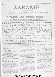 Zaranie : pismo tygodniowe og&oacute;lno-kształcące, społeczne, rolnicze i przemysłowe 1911, nr 45