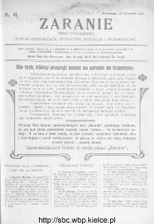 Zaranie : pismo tygodniowe og&oacute;lno-kształcące, społeczne, rolnicze i przemysłowe 1911, nr 46