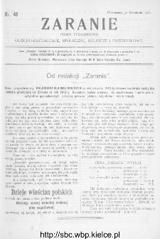Zaranie : pismo tygodniowe og&oacute;lno-kształcące, społeczne, rolnicze i przemysłowe 1911, nr 48