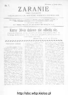 Zaranie : pismo tygodniowe og&oacute;lno-kształcące, społeczne, rolnicze i przemysłowe 1912, nr 7